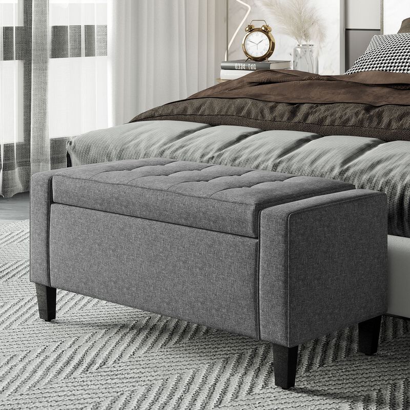 Gray Space-Saver: Linen Upholstered Storage Ottoman with Lift-Top