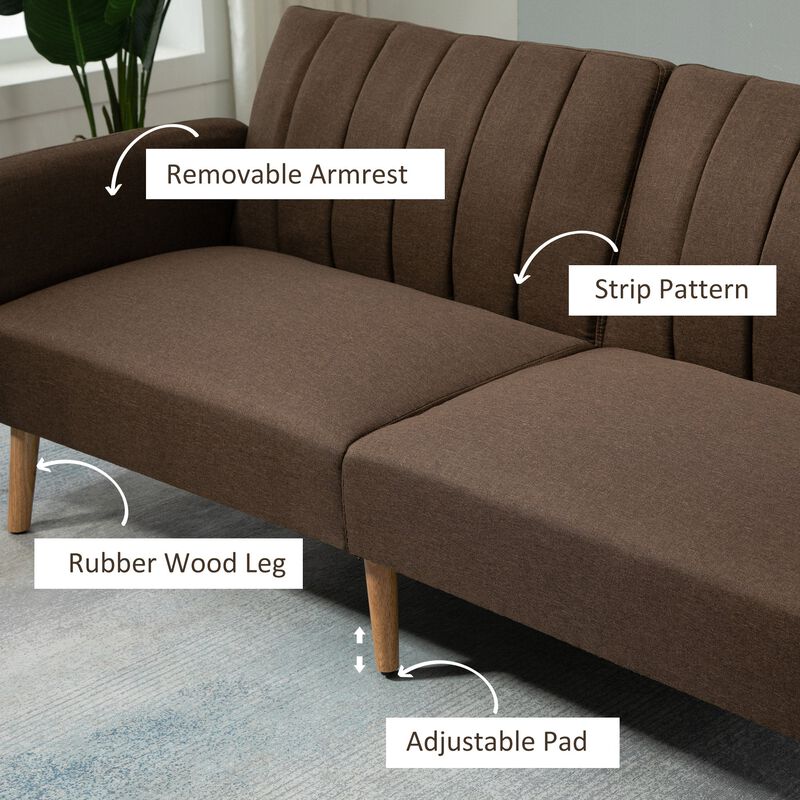 Brown Living Room Bed: 2-Seater Convertible Futon Sofa