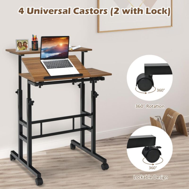 Mobile Standing up Desk Adjustable Computer Desk Tilting Workstation