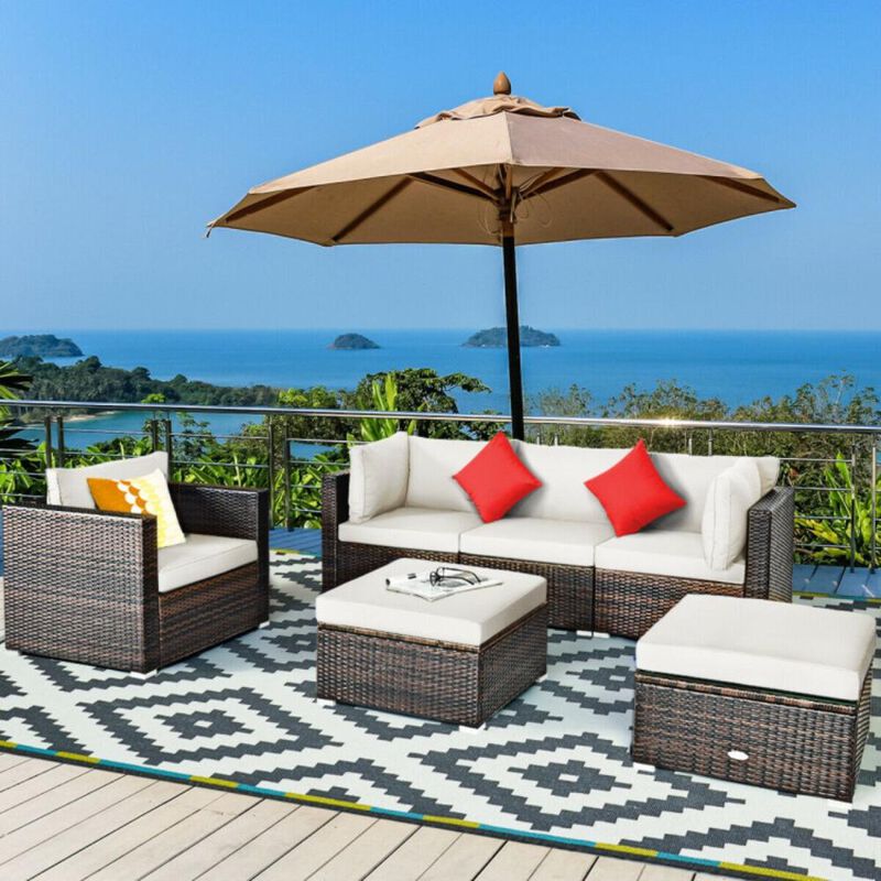 Hivvago 6 Pieces Patio Rattan Furniture Set with Sectional Cushion