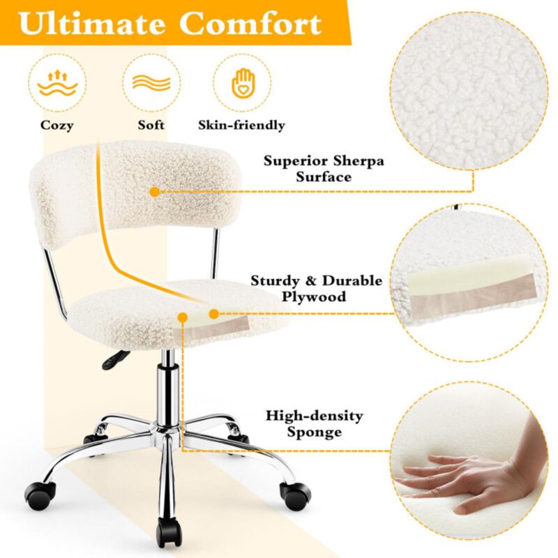 Hivvago Computer Desk Chair Adjustable Sherpa Office Chair Swivel Vanity Chair