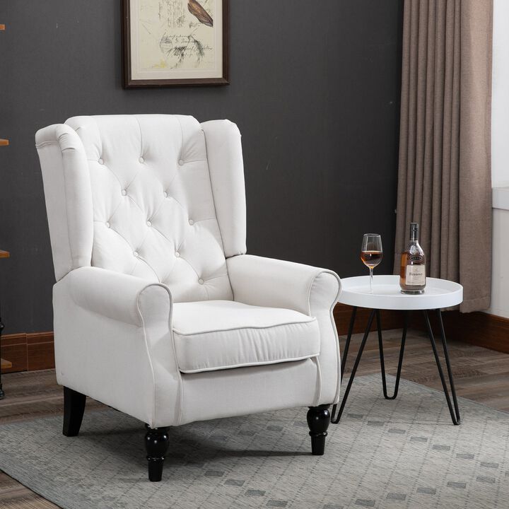 Cream White Elegant Pair: Set of 2 Tufted Wingback Accent Chairs