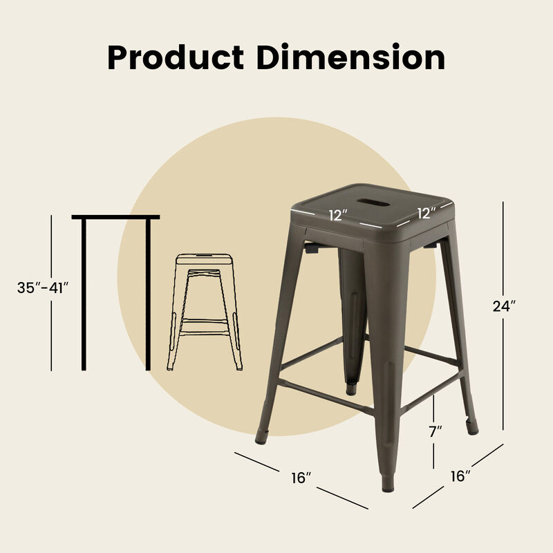 24 Inch Set of 4 Tolix Style Counter Height Barstool Stackable Chair