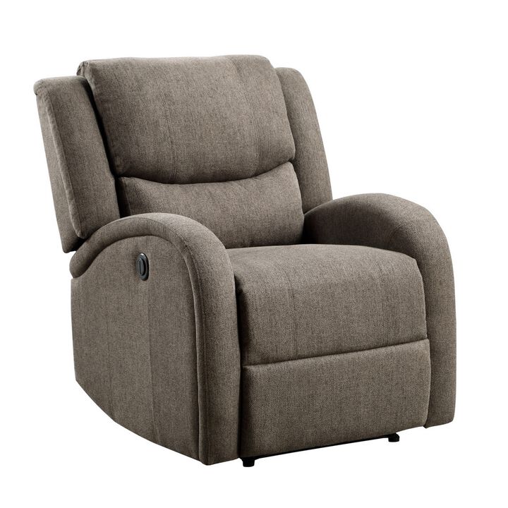 Karena 38 Inch Power Reclining Accent Chair, Brown Chenille, Solid Wood - Benzara