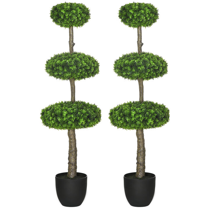 HOMCOM 2 Pack Artificial Tree Boxwood Topiary for Indoor Outdoor, 43.25"