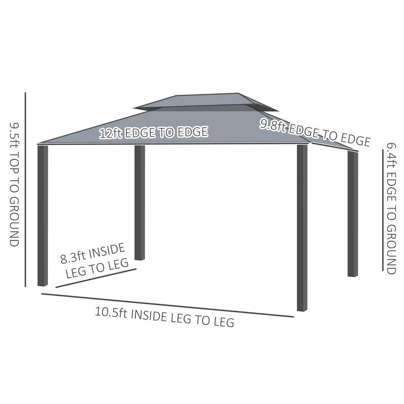 Patio Gazebo 12' x 10' Netting & Curtains, Double Vented Steel Roof, Permanent Hardtop, Rust Proof Aluminum Frame for Outdoor, Charcoal Grey