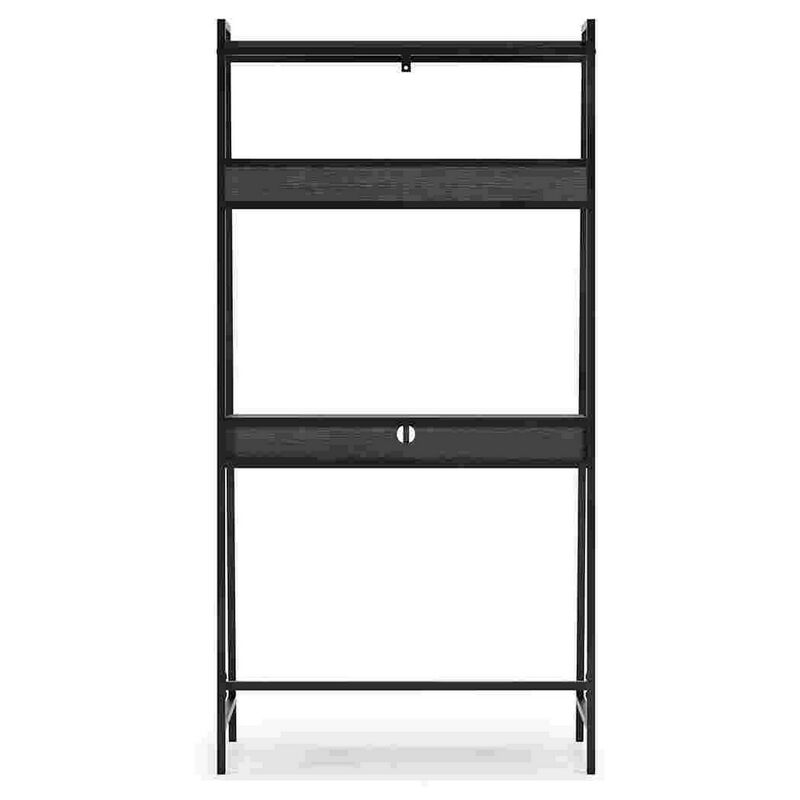 Office Desk with 2 Upper Shelves and Metal Legs, Black and Gray-Benzara