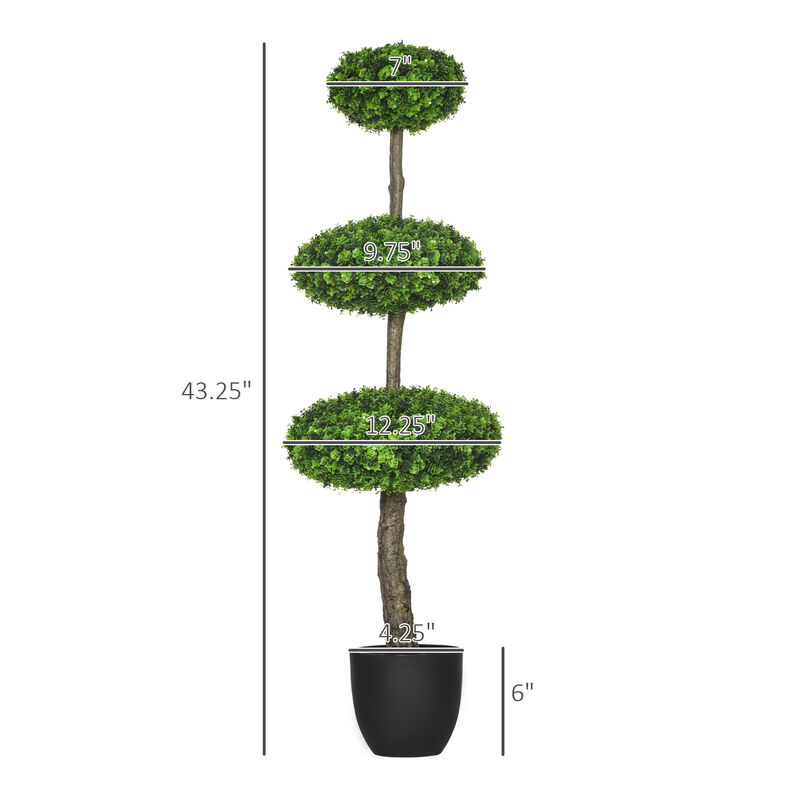 HOMCOM 2 Pack Artificial Tree Boxwood Topiary for Indoor Outdoor, 43.25"