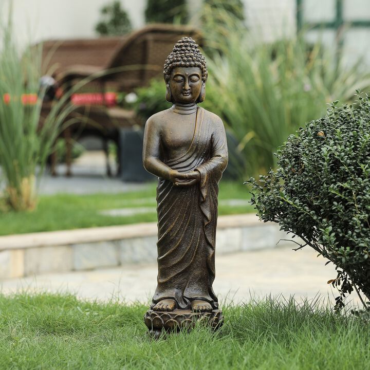 LuxenHome Brown MgO Meditative Standing Buddha Garden Statue