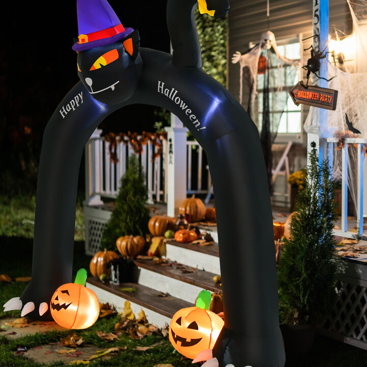 9 Feet Halloween Inflatable Cat Archway with Wizard Cat and Pumpkins