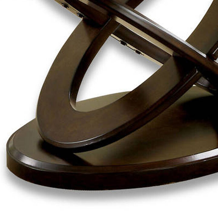 Oval Glass Top Coffee Table with Cross Oval Base, Brown and Clear