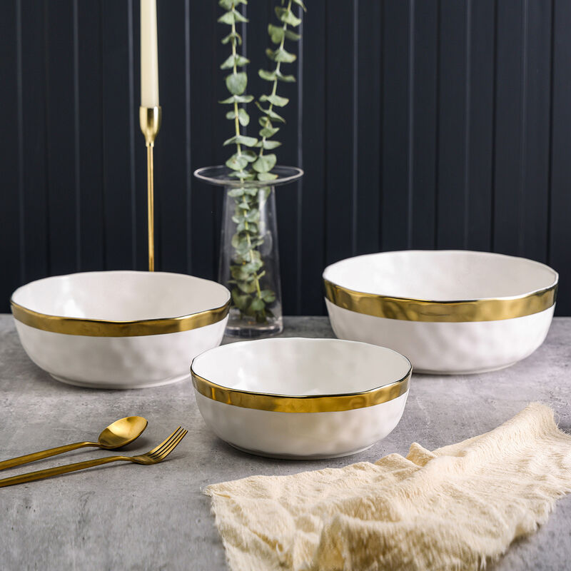 Stone Lain Florian Porcelain Serving Bowl Set 3 Piece, Green