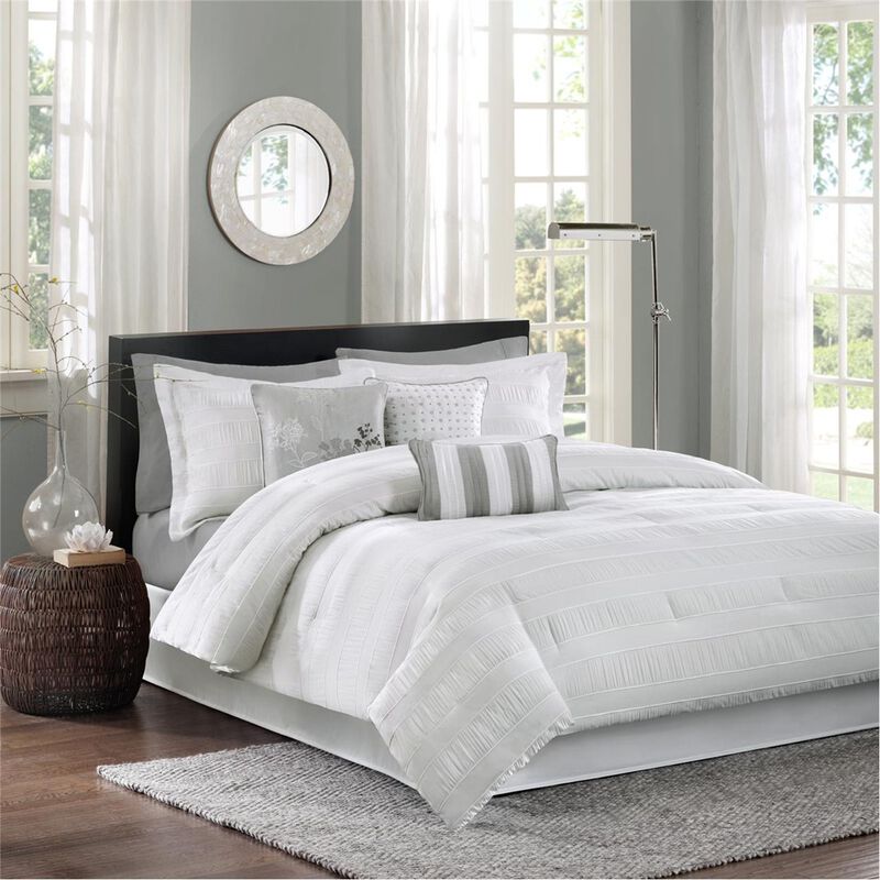 Gracie Mills Doyle Modern 7-Piece Wrinkle-Texture Stripe Comforter Set - Queen