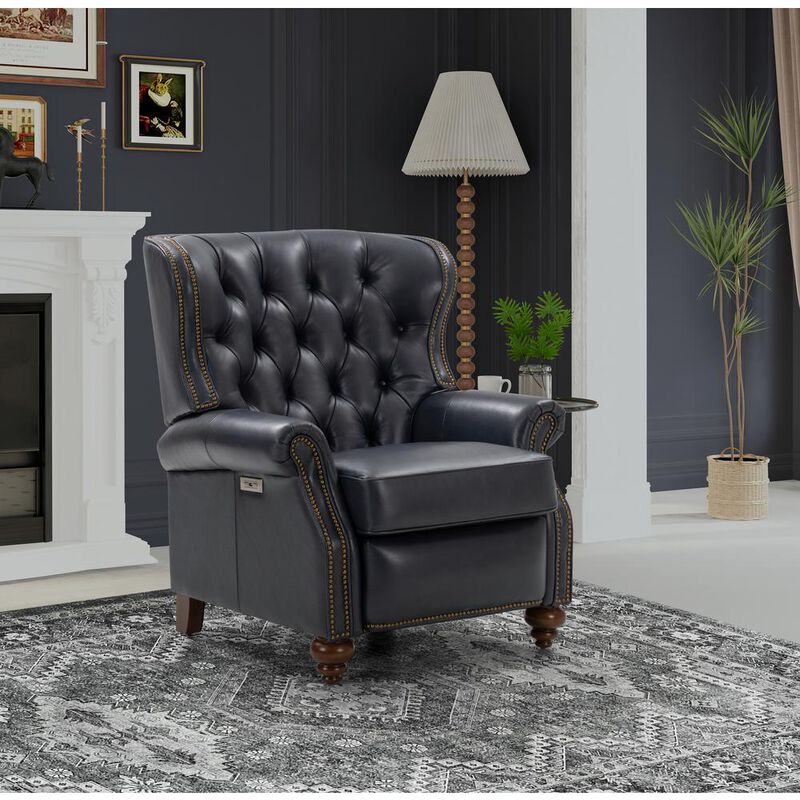 Barcalounger Writer's Chair Power Recliner, Barone Navy Blue / All Leather