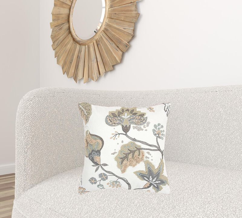 Homezia White Floral Jacobean Pattern Throw Pillow