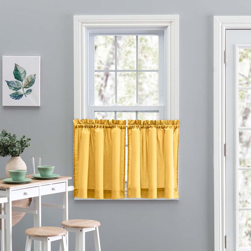 Ellis Stacey 1.5" Rod Pocket High Quality Fabric Solid Color Window Tailored Tier Pair 56"x36" Yellow