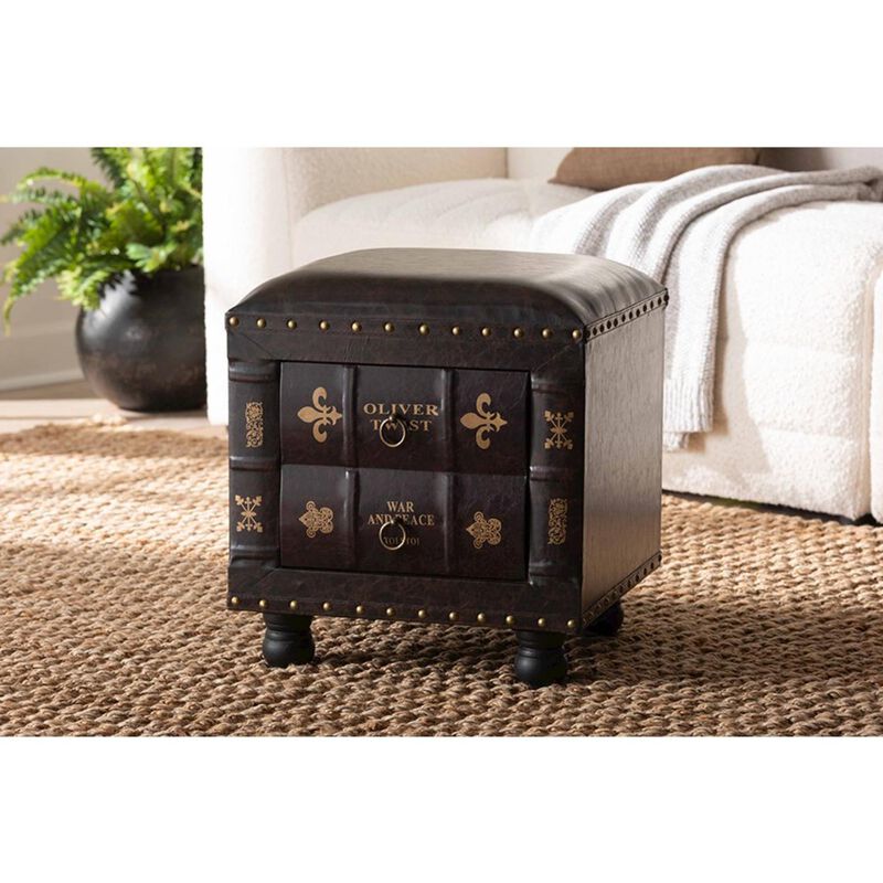 Leather Upholstered Wood Storage Ottoman