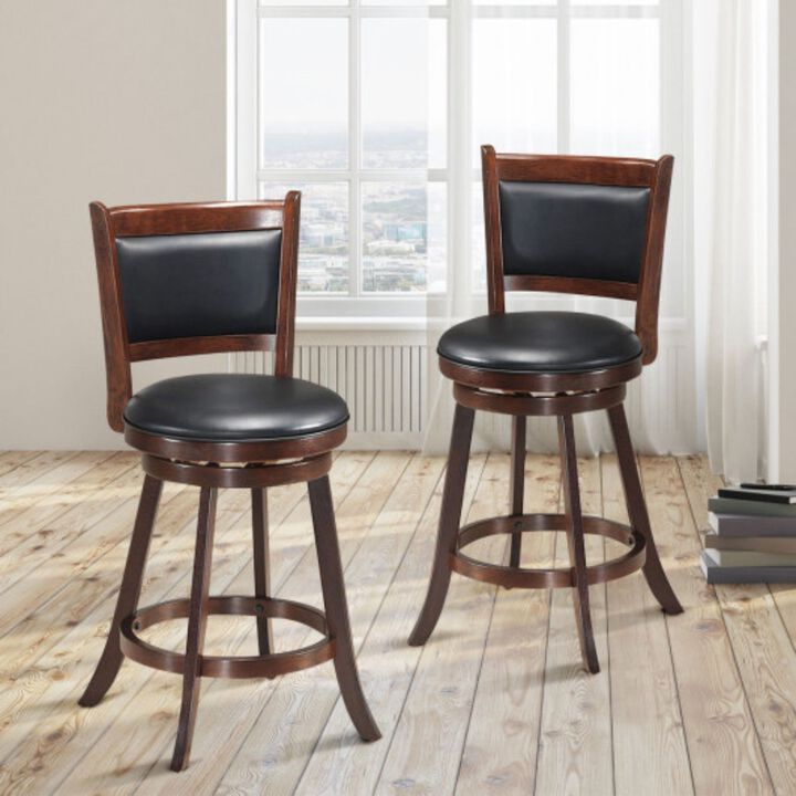 2 Pieces Swivel Counter Stool Dining Chair Upholstered Seat