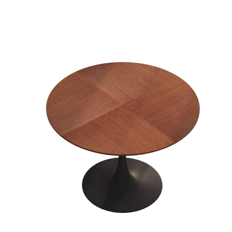 42" Modern Round Dining Table With Printed Oak Color Grain Tabletop