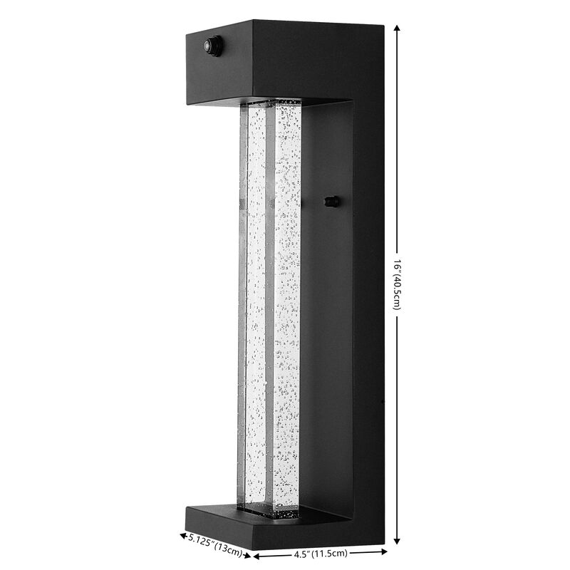 Miranda 1-Light Modern Industrial Iron/Seeded Glass with Dusk-to-Dawn Sensor Integrated LED Outdoor Sconce