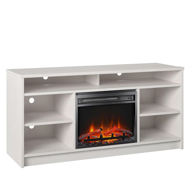 Hickory Hill 55" TV Stand with Electric Fireplace Space Heater and 6 Shelves