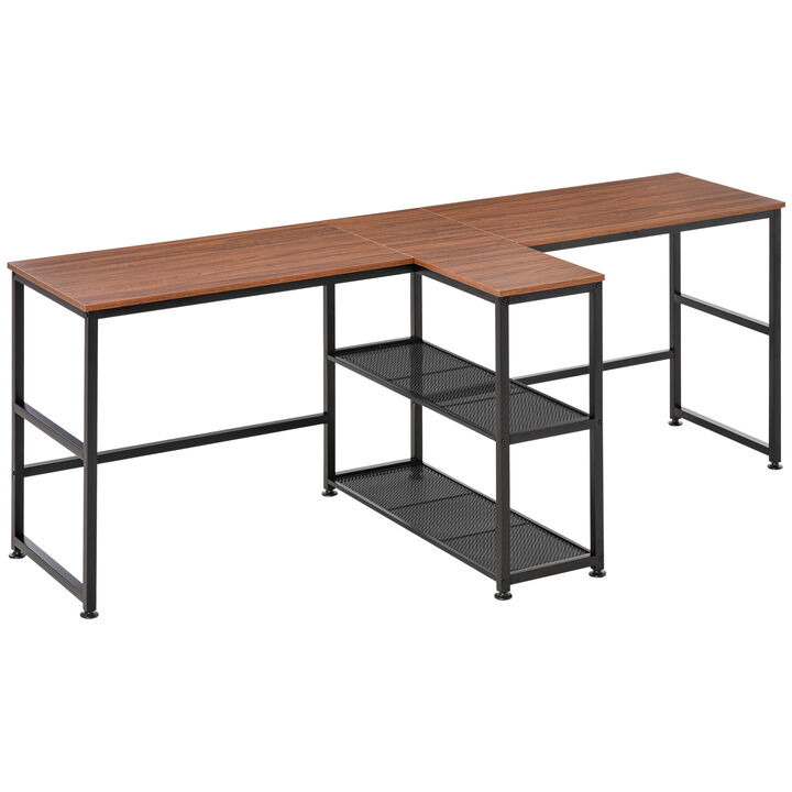 HOMCOM 83" Two Person Computer Desk with 2 Storage Shelves, Double Desk Workstation with Book Shelf, Long Desk Table for Home Office, Dark Walnut