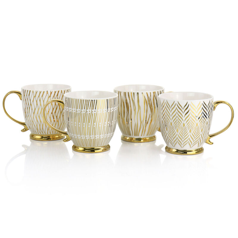 Gibson Home Gold Finch 4 Piece 16.7oz Electroplated Fine Ceramic Mug Set in Gold