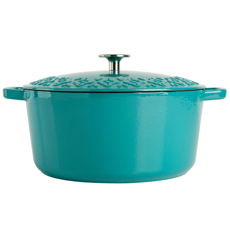 Spice By Tia Mowry Savory Saffron 6 Quart Enameled Cast Iron Dutch Oven with Lid in Teal