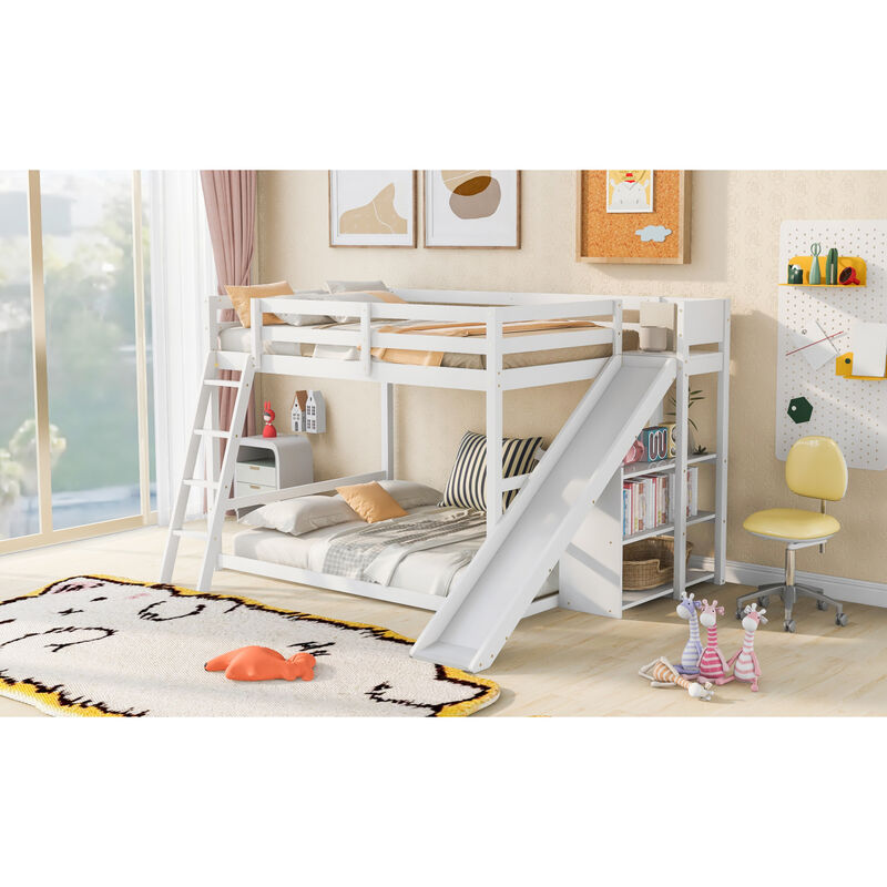 Full Over Full Bunk Bed With Ladder, Slide And Shelves