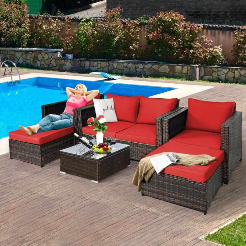 Hivvago 5 Pieces Patio Rattan Furniture Set with Removable Cushions