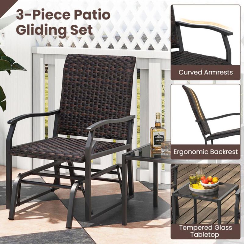 Hivvago 3 Piece Patio Gliding Set with Tempered Glass Coffee Table All Weather