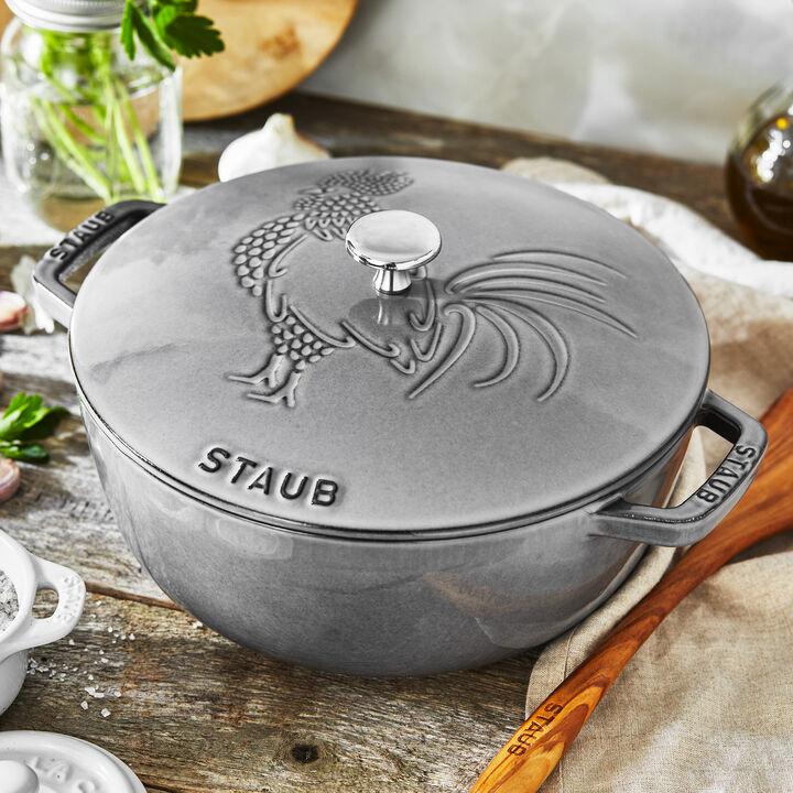 Staub Cast Iron 3.75-qt Essential French Oven Rooster - Graphite Grey