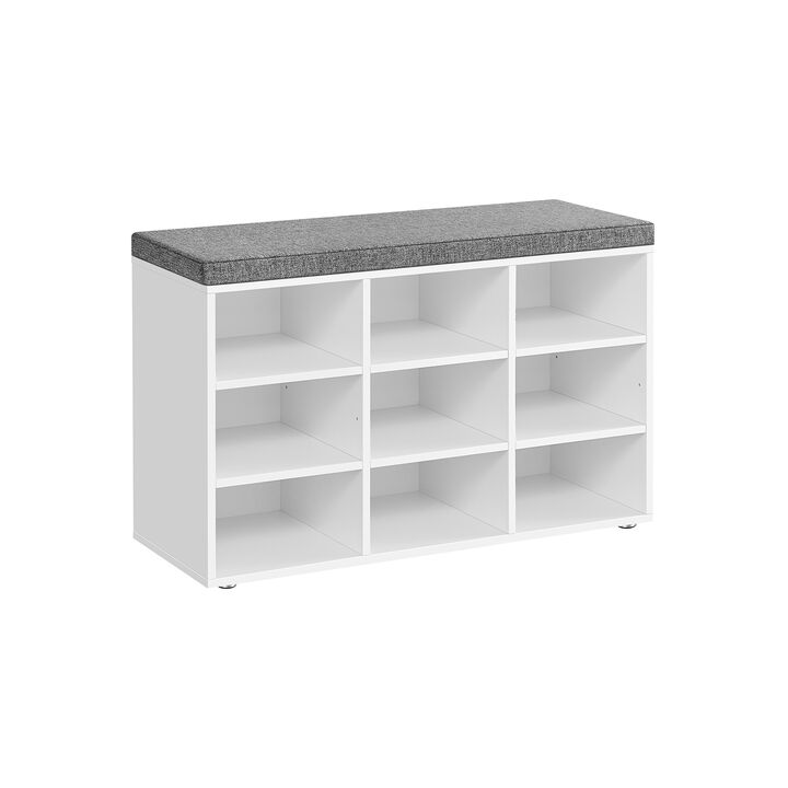 Cubbie Shoe Cabinet with Cushion Seat and Adjustable Shelves - Storage Bench for Entryway