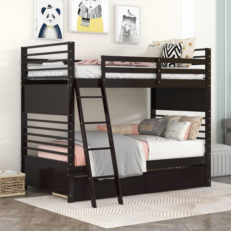 Merax Solid Wood Bunk Bed with Two Storage Drawers