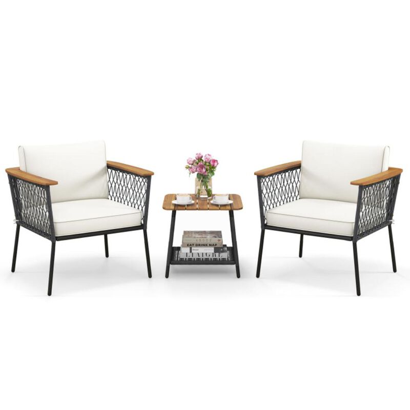 Hivvago 3 Piece Patio Furniture Set Rattan Chair Set with 2-Tier Coffee Table