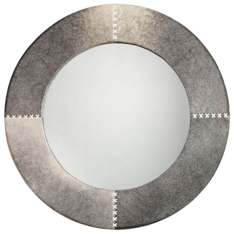 Round Cross Stitch Mirror, Gray Hide