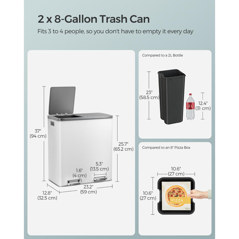 2 x 8 Gallon Black Dual Trash Garbage Can with Lid