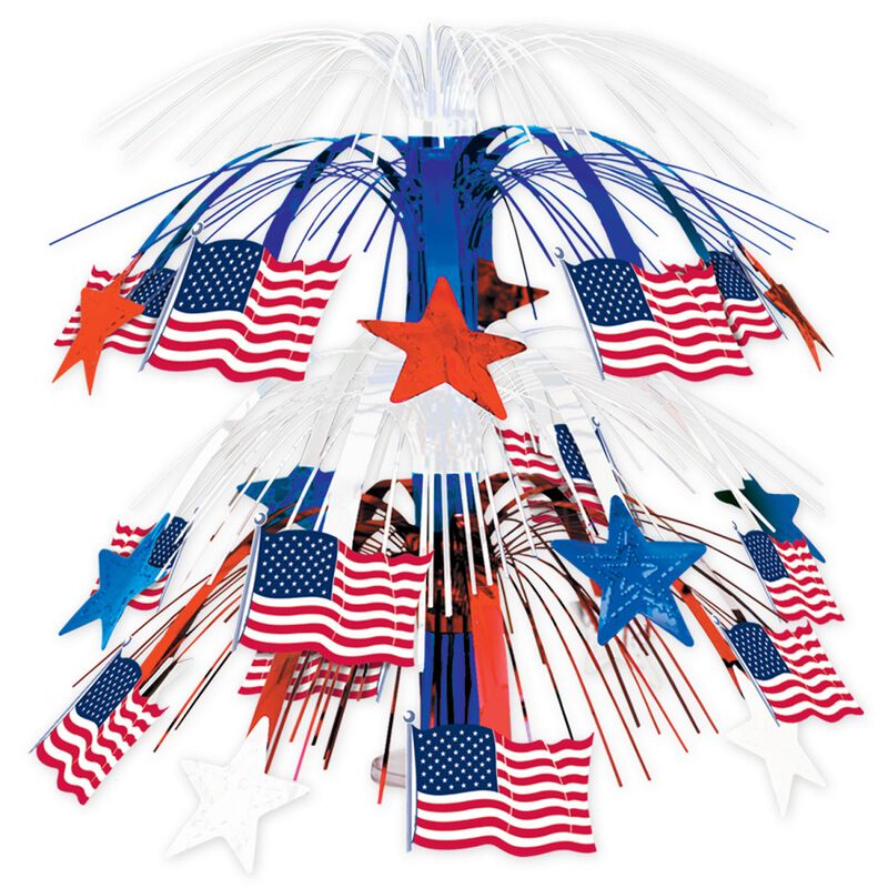 Pack of 6 White and Blue Patriotic American Flag Cascade Table Centerpieces 18"