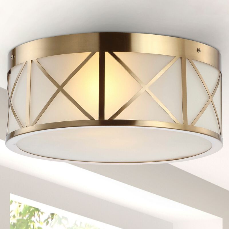 Cadence 15" Drum Metal/Glass Flush Mount, Brass Gold