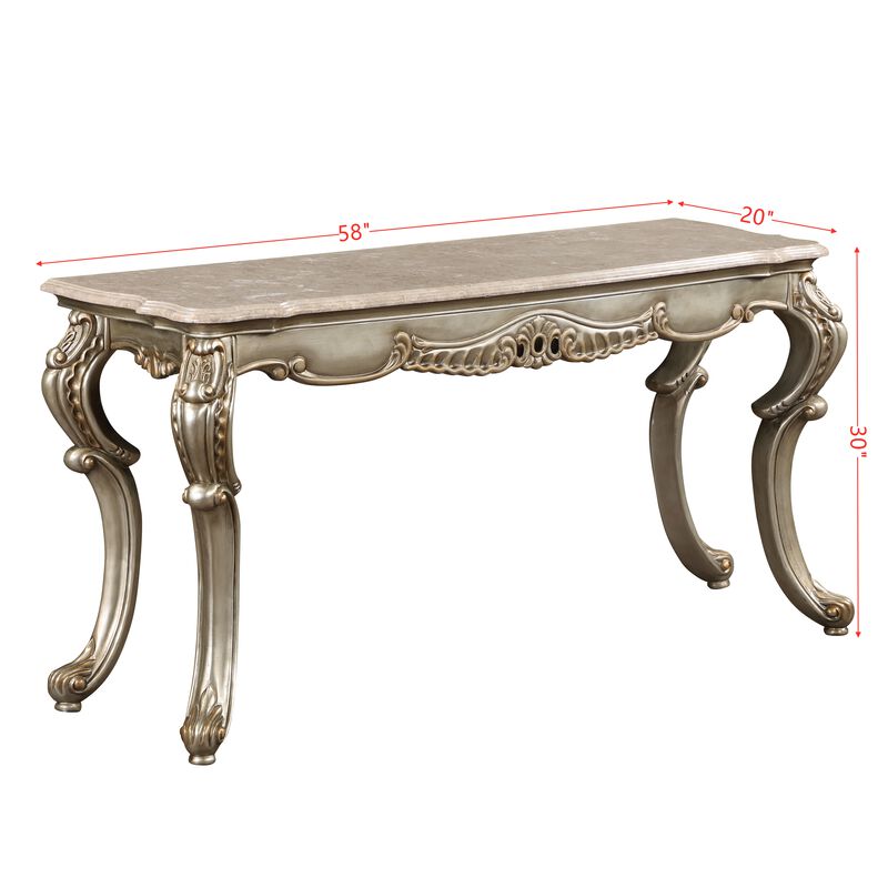 Miliani Sofa Table, Natural Marble & Antique Bronze Finish LV01785