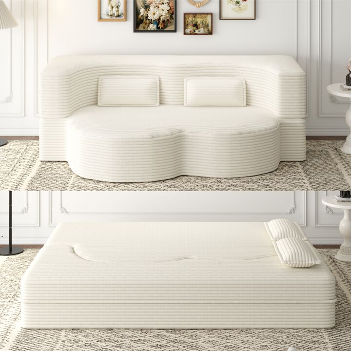 TATEUS Modern Floor Sofa with 2 Pillows, Convertible  Foam-Filled Sleeper Sofa Bed, 15" Full Size Folding Mattress for Playroom