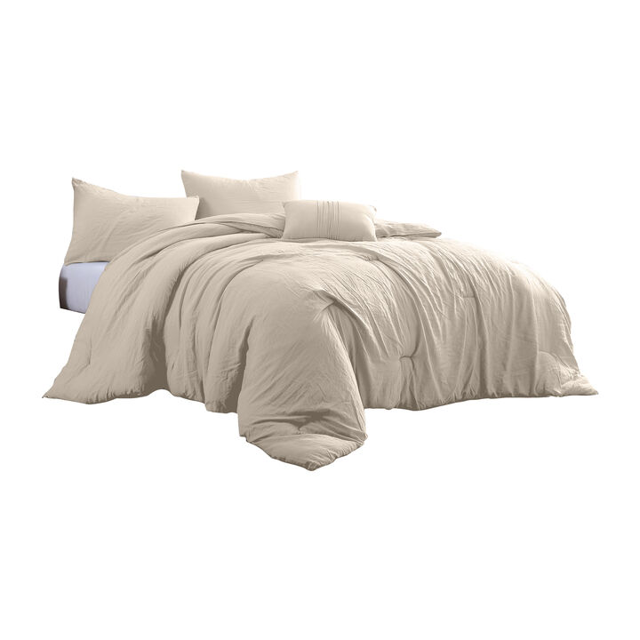 Veria 4 Piece Queen Comforter Set with Deep Stitching The Urban Port, Beige-Benzara