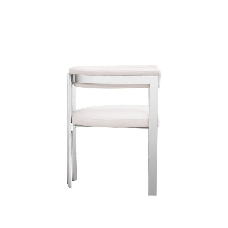 Cid Tayc 25 Inch Dining Chair, White Faux Leather, Stainless Steel Frame - Benzara