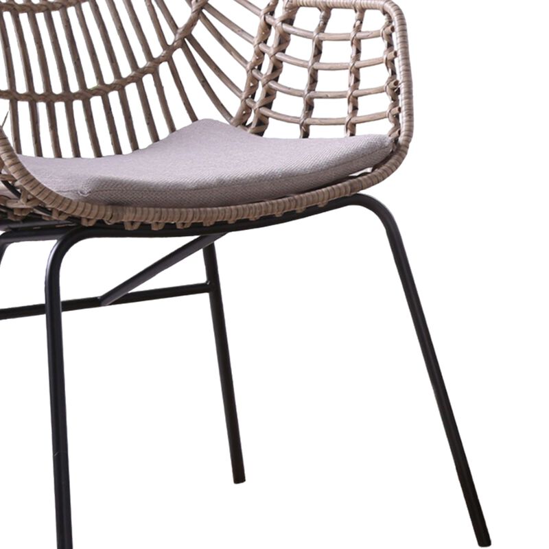 Niya Patio Chair Set of 2, Black Steel, Gray, Brown Outdoor Rattan Wicker