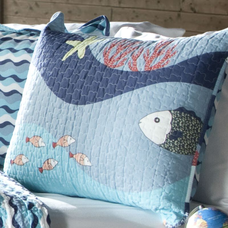 QuikFurn Twin Blue Serenity Sea Fish Coral Coverlet Quilt Bedspread Set