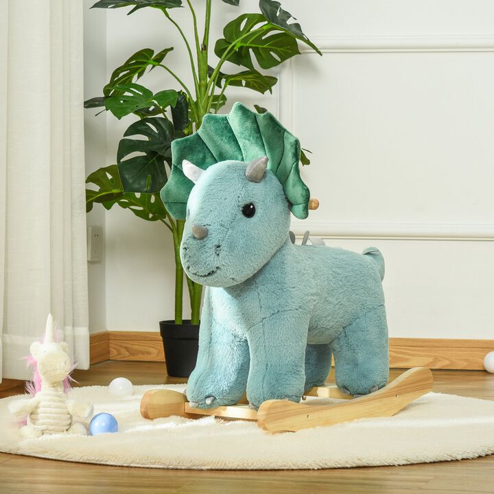 Kid Plush Ride-On Rocking Horse Triceratops-shaped Toy Rocker w/ Realistic Sounds