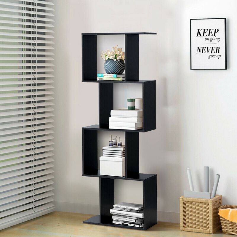 Wooden S-Shaped Bookcase for Living Room Bedroom Office