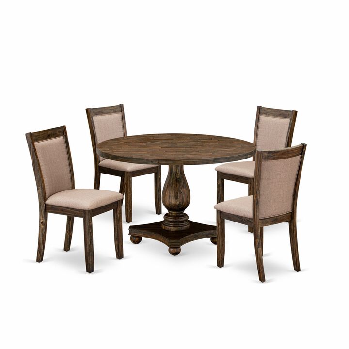 East West Furniture I2MZ5-716 5Pc Dining Room Set - Round Table and 4 Parson Chairs - Distressed Jacobean Color