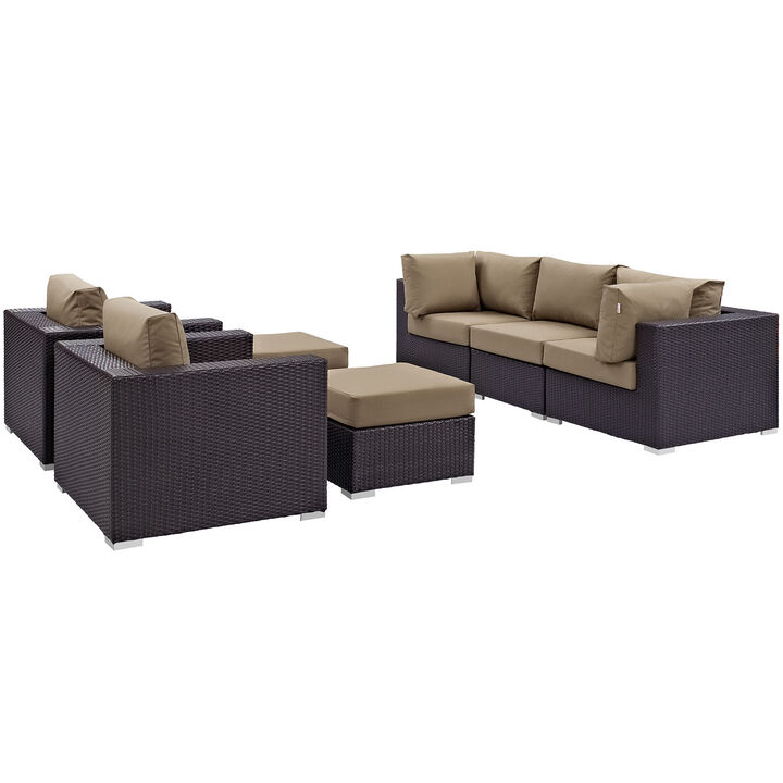 Convene 7 Piece Outdoor Patio Sectional Set - Espresso Mocha