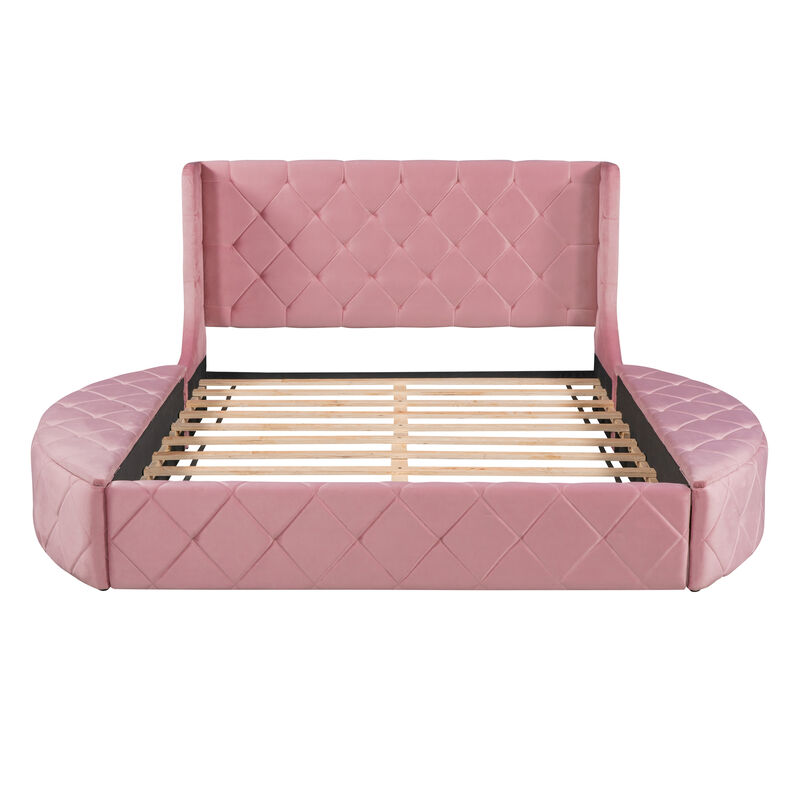 Merax Velvet Upholstered Platform Bed with Storage